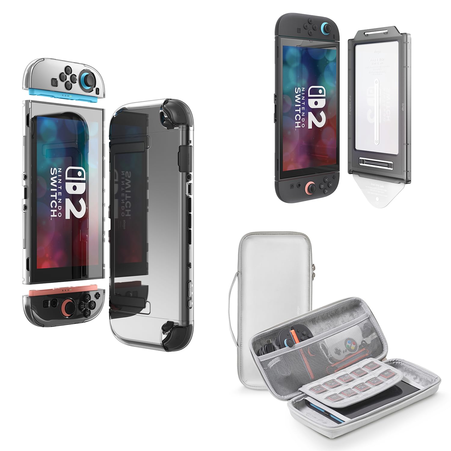 elago Bundle di Accessori per Nintendo Switch 2 – Custodia Trasparente & Protezione & Borsa da Trasporto