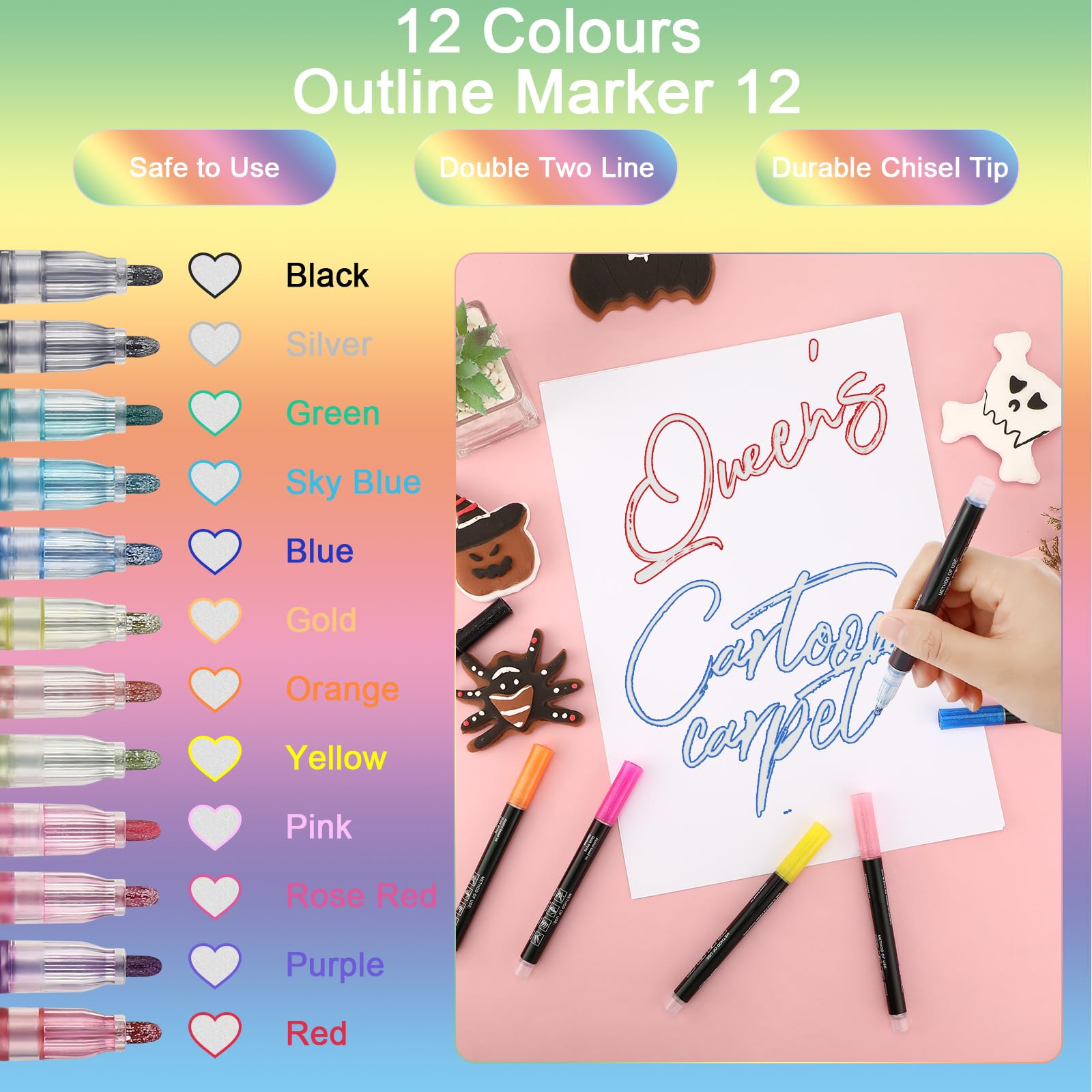 Loisirs Scrapbooking Feutres Paillettes ECtury - 12 Marqueurs Magiques Pour Dessin, Cadeau Enfant Cadeau Créatif Fille