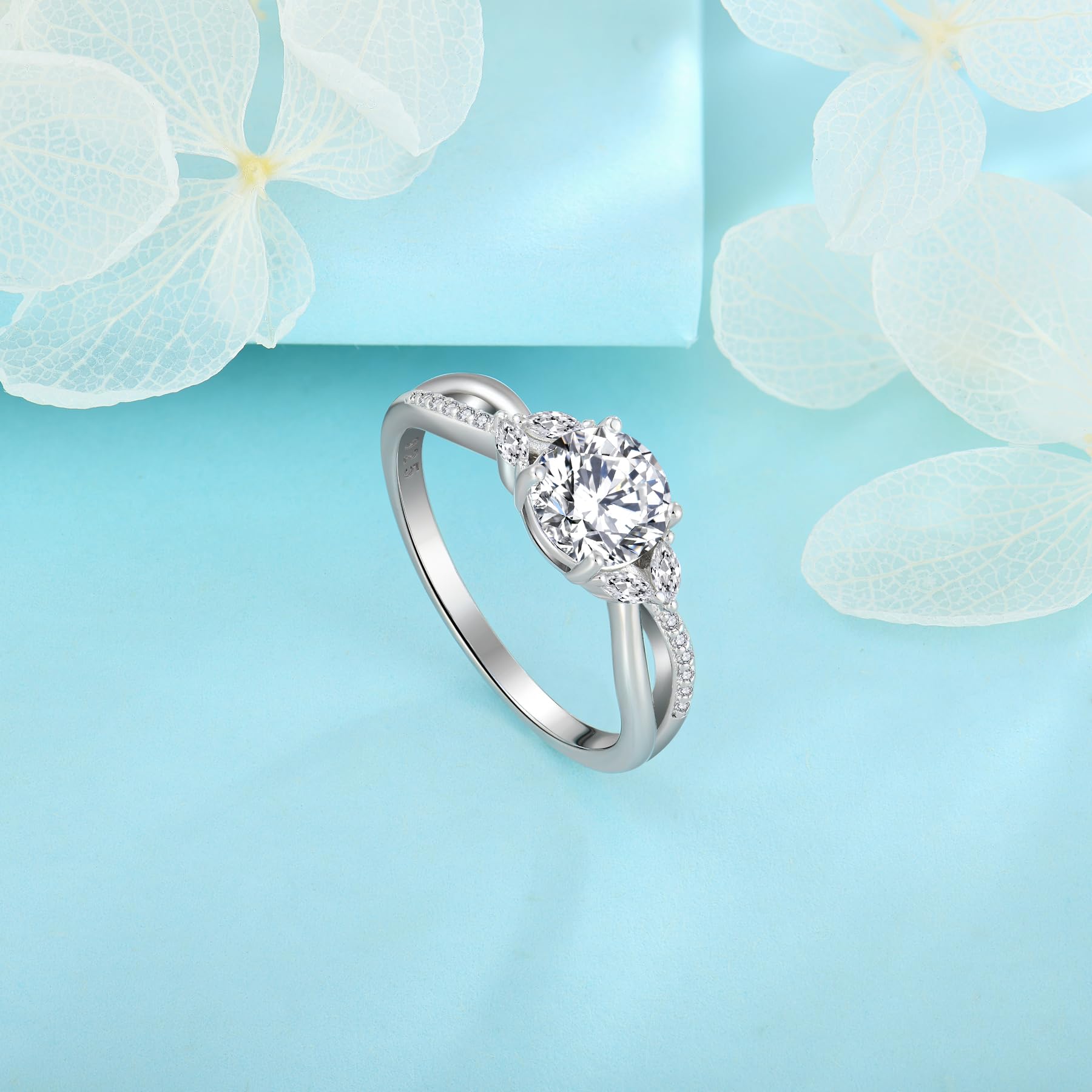 FJ Anello di Fidanzamento Argento 925 Anelli Promessa Matrimonio Anniversario Gioielli Regalo per Donna