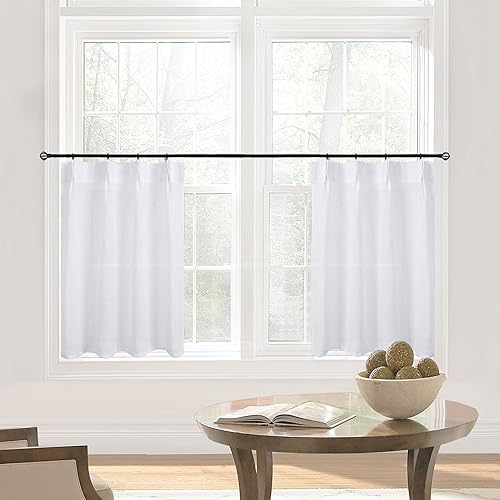 Cortinas de lino cortas con textura de lino plisado en la parte trasera para ventana pequeña y baño, 24 x 30 pulgadas