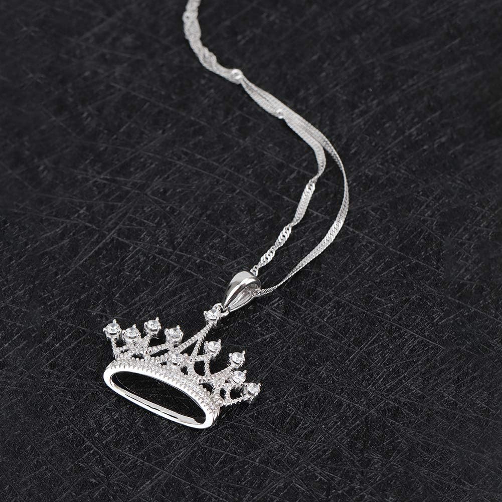 Sterling Silver Round Cubic Zirconia Crown Pendant Necklace Queen Jewelry for Mom Women with 18" Silver Chain - Image 8