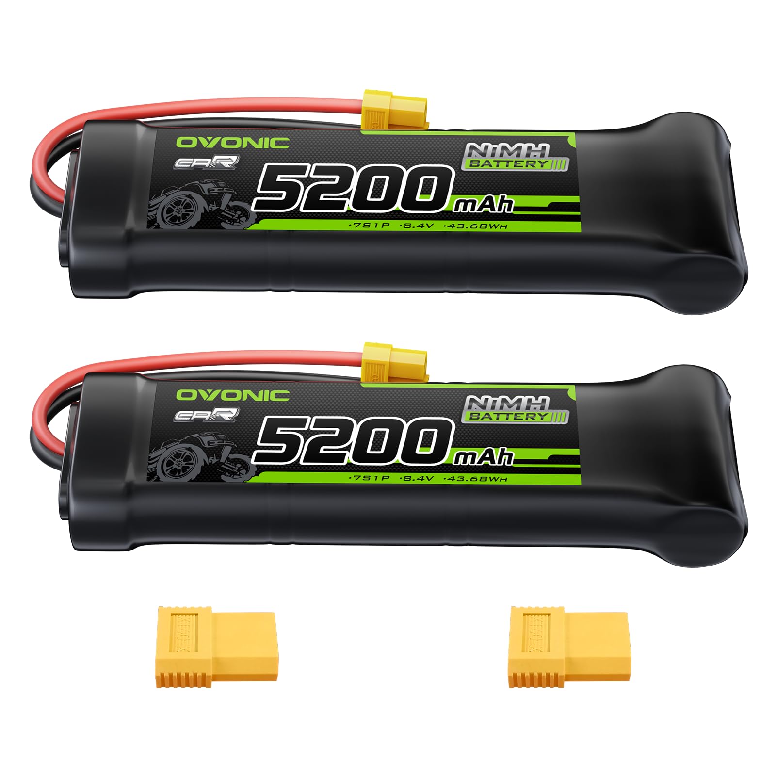 OVONIC 8,4 V NiMH RC Akku Flacher 5200mAh mit XT60- und TRA-Anschluss für RC Auto Truck Truggy（2packs