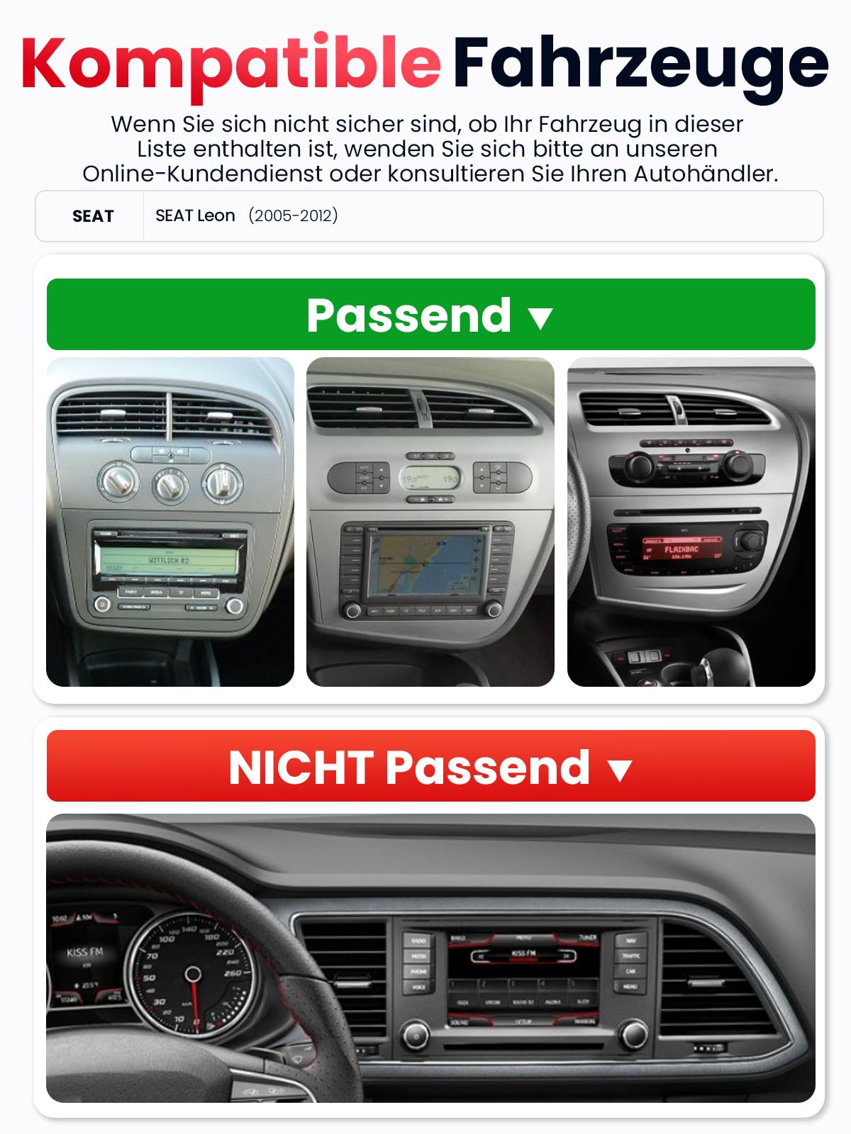 Doppel DIN Autoradio mit Bildschirm für SEAT Leon (2005–2012), Wireless CarPlay & Android Auto, 7" Auto Radio Touch Display, 4GB+64GB, Bluetooth 5GHz WiFi DAB+ FM AUX GPS