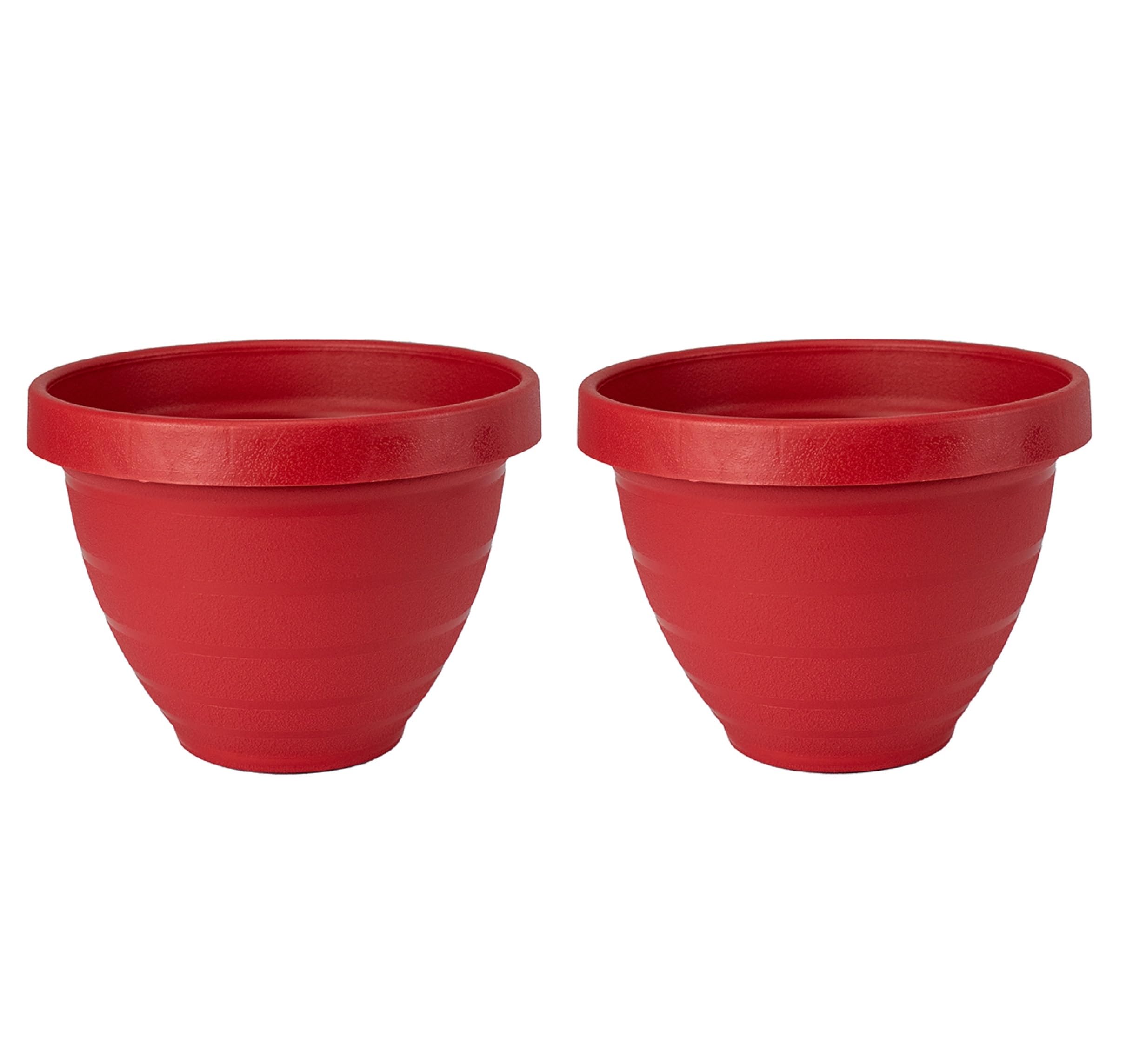 The HC Companies Rings Flower Planter - Self Watering Plant Pots for Herbs & More - Round Lightweight Outdoor & Indoor Planter (12" Warm Red, Pack of