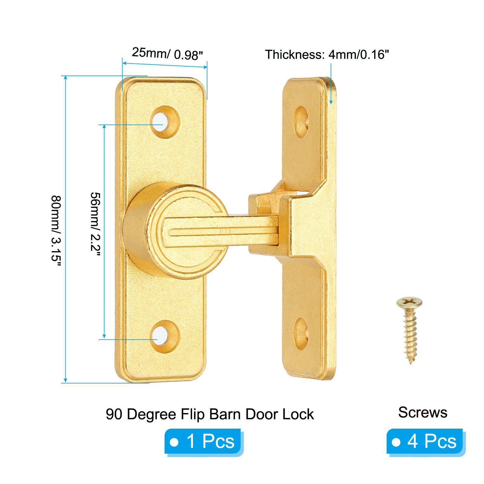 PATIKIL 90 Degree Barn Door Lock, Flip Latches Zinc Alloy Safety Sliding Door Bolt Latch Lock for Garden Garage Bathroom Gate Gold - Image 2