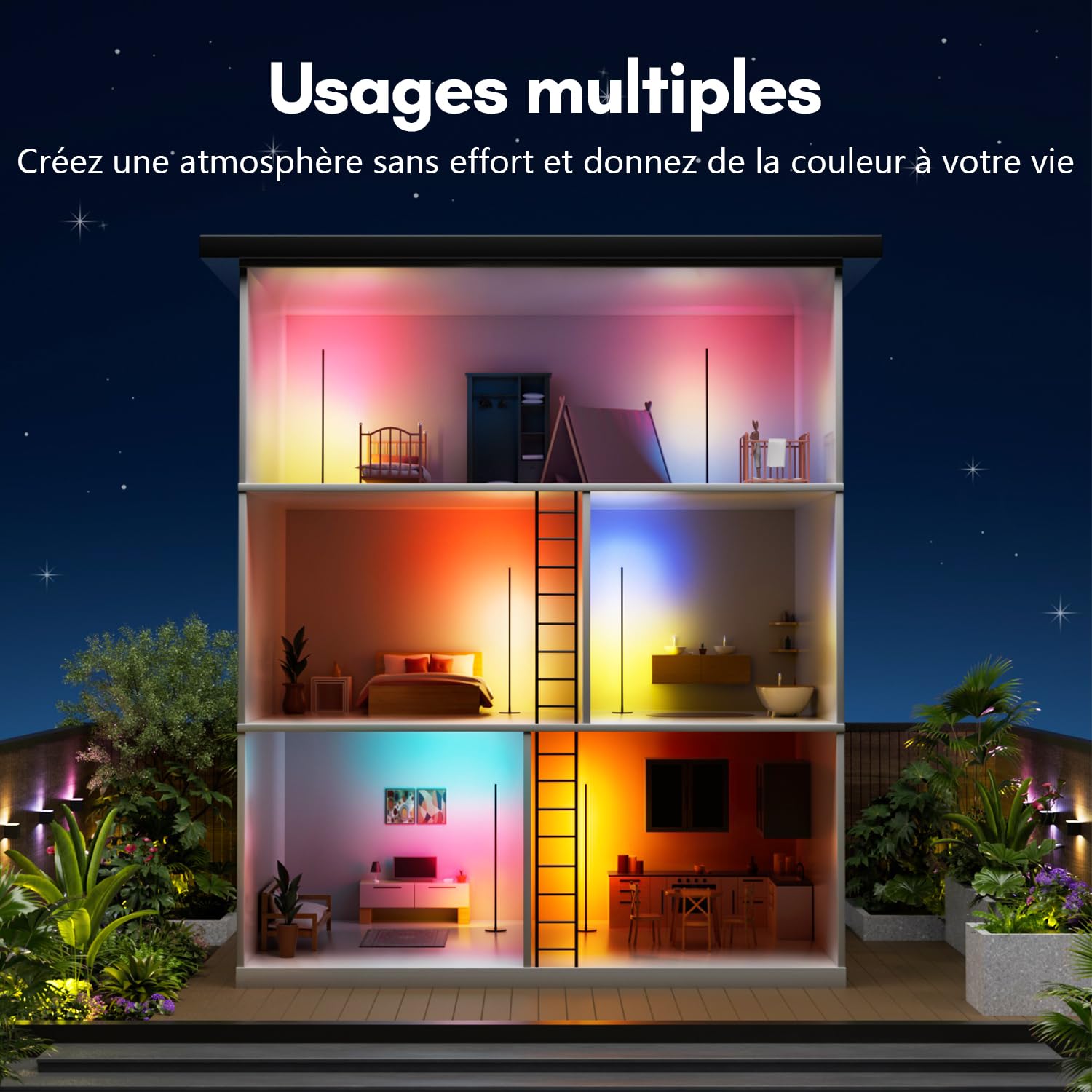 Keepsmile La lampada da terra LED RGB IC, intelligente e collegata, è inoltre dotata di un telecomando. Questa lampada da terra per soggiorno ha 172 LED ed è adatta sia per soggiorno che per cam