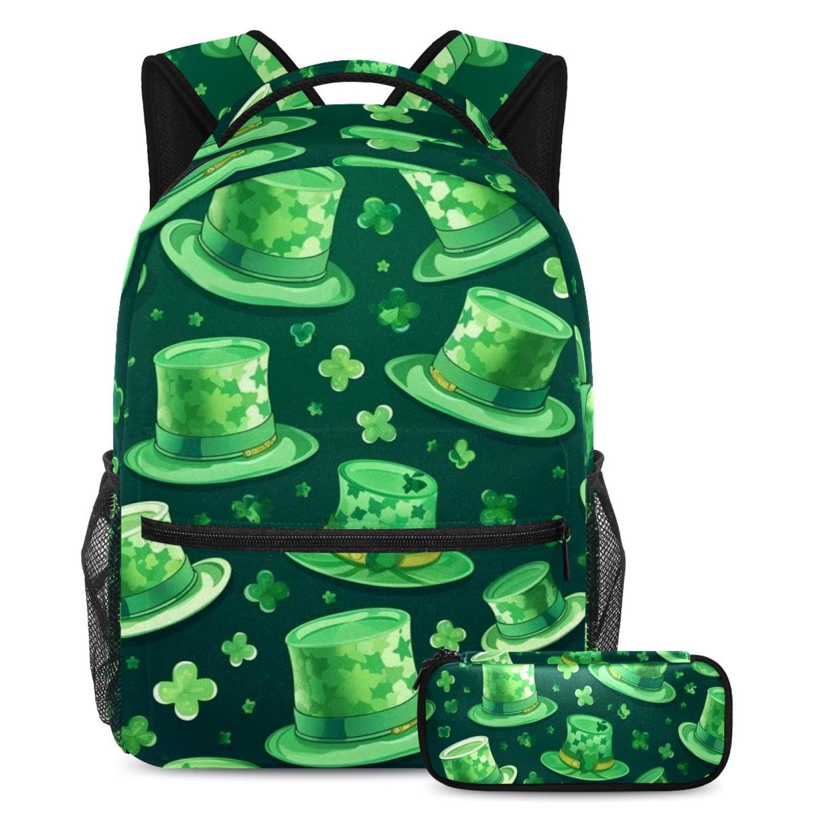 Sac à dos 2 pièces chapeau vert avec trousse pour étudiants
