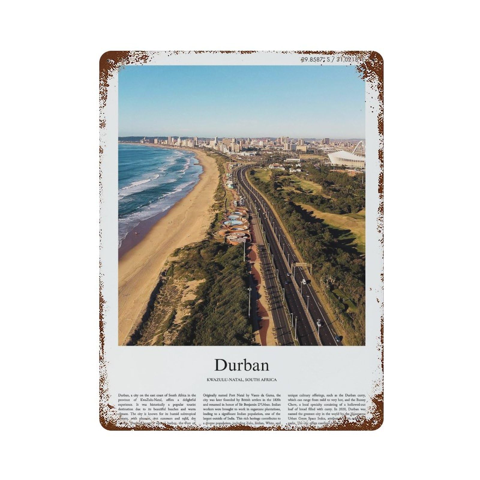 xiaoxiaoshen Durban Kwazulu-natal, South Africa City Scenery Wall Decor Art Metal Tin Poster Modern Home Decor Art Home Bar Shop Decorations Vintage Sign 40x30cm