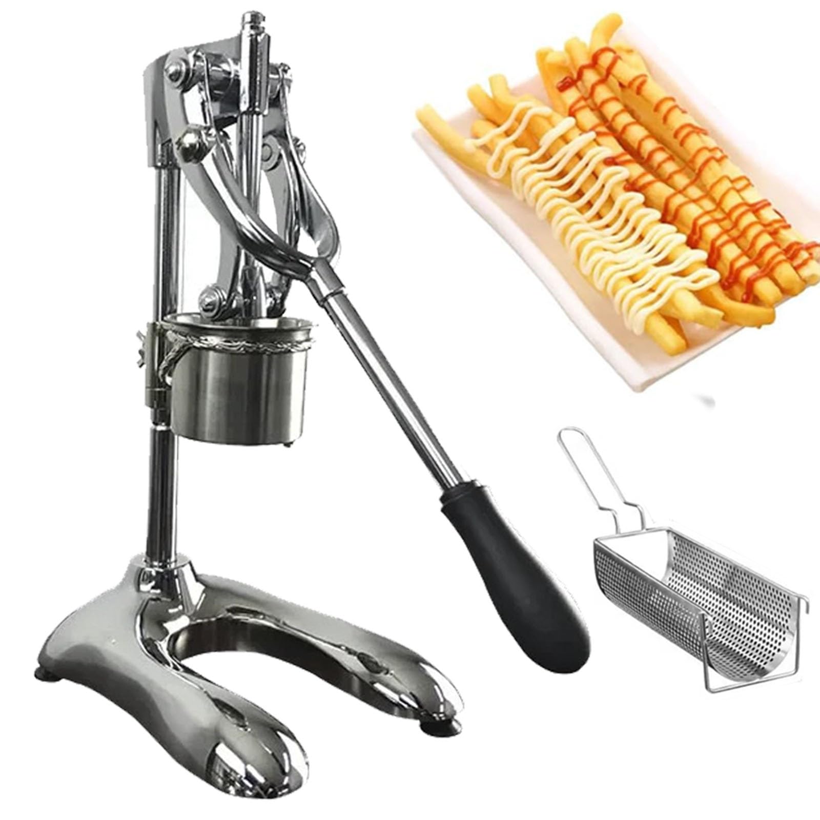 Estrusore per patatine fritte in acciaio inox, lunghezza 30 cm, con cestino per preparare facilmente patatine fritte e strisce di patate croccanti