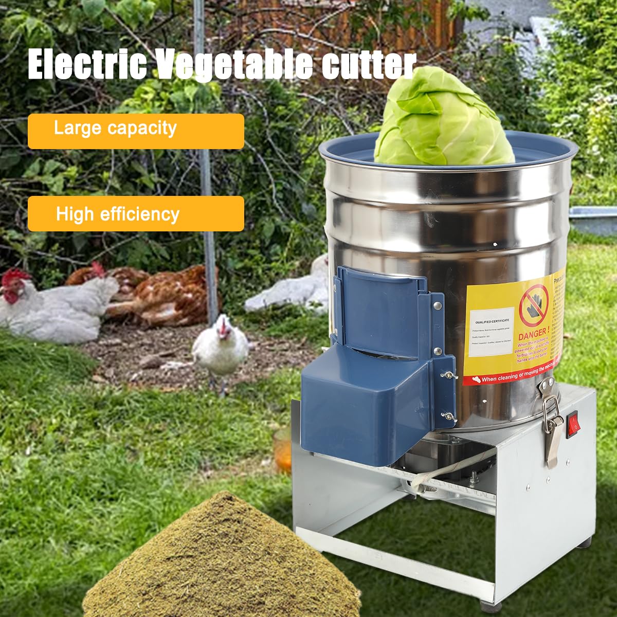 550W 220V Gemüseschneider Futterhäcksler Grünfutterschneider Edelstahl | 30L kapazität 400kg/h Grasschneider Grashalmeschneider Melonenschneider, Hühner- und Entenzucht