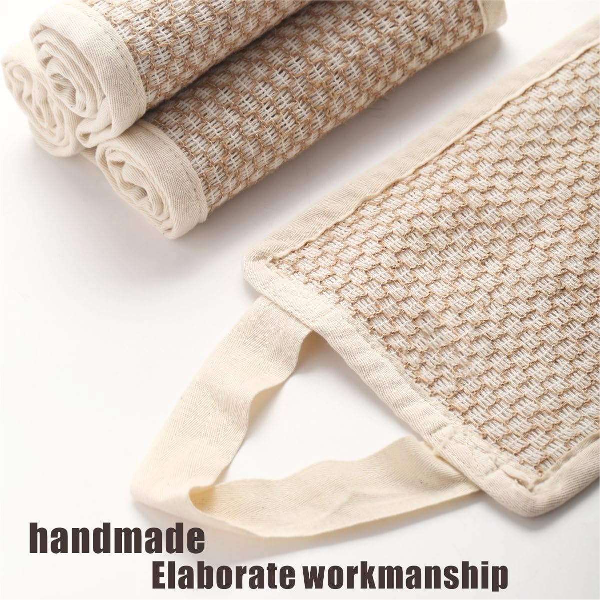 1 Pack Back Scrubber for Shower, Japanese Washcloth Exfoliating Towel Shower Loofah with Handle for Women, Machine Washable Natural Jute Shower Scrubber Cloth Rag for Body Wash - Image 4
