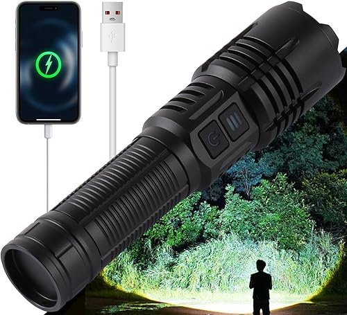Miniatura 1 de Linternas recargables LED superbrillantes, linternas tácticas con zoom con 6 modos (lámpara UV), linterna de alta potencia de 6000 lúmenes, luces de