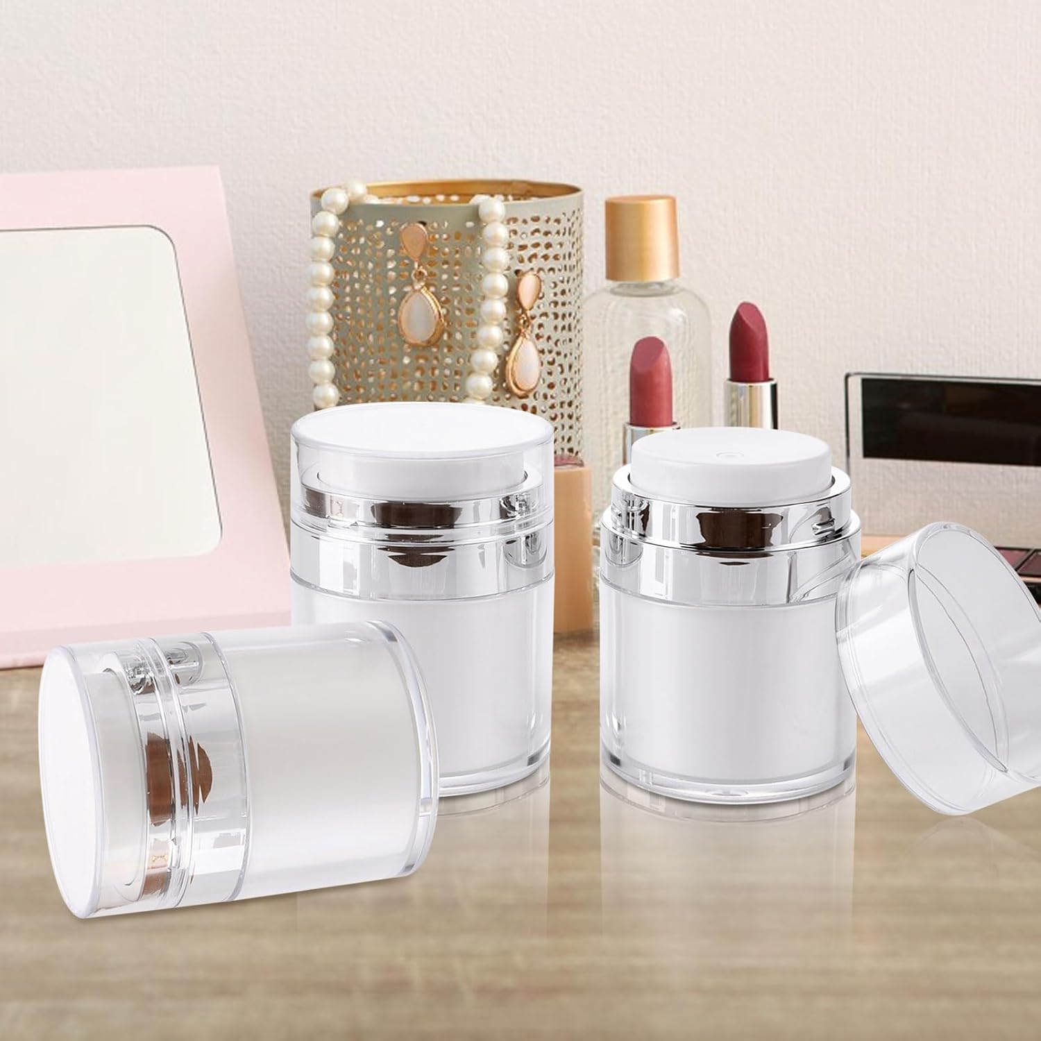 YOUNTHYE 10PCS 1 oz Airless Pump Jar Bulk 30ML Moisturizer Pump Dispenser Empty Pump Moisturizer Container Vacuum Cosmetic Travel Containers Refillable Moisturizer Container for Creams Gels Lotion