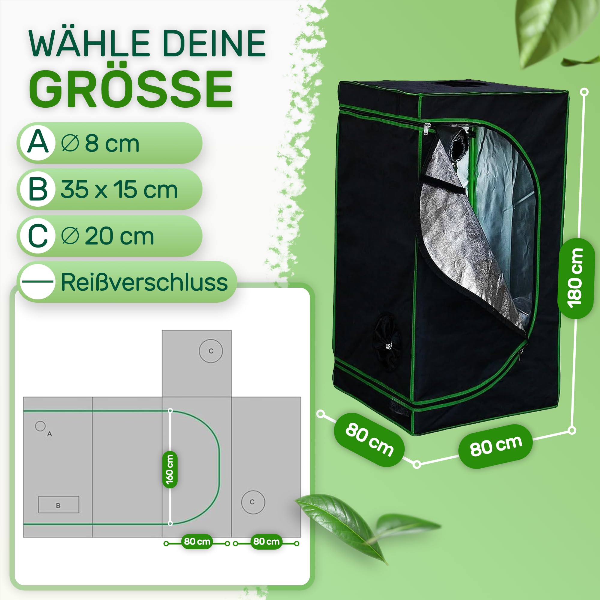 Melko - Growbox 80x80x160cm Set mit 3-in-1 Messgerät - Licht- & wasserdichtes Growzelt aus extrafestem Stoff mit reflektierender Innenfolie - Growtent Zuchtzelt für Hydrokulturen zur Pflanzenzucht