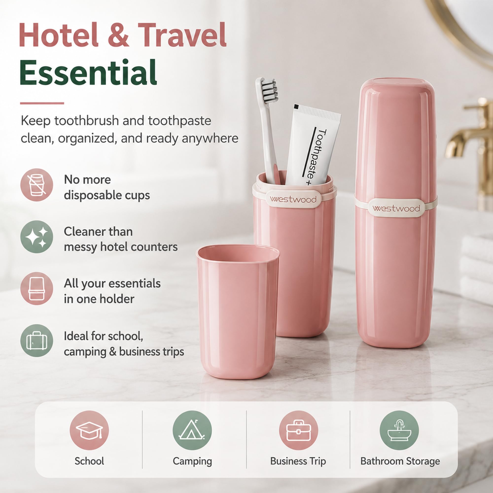 HyJeryty Funda de plástico verde para cepillo de dientes con cubierta, taza portátil de viaje para cepillo de dientes, contenedor de almacenamiento para escuela, camping, viaje de negocios, baño
