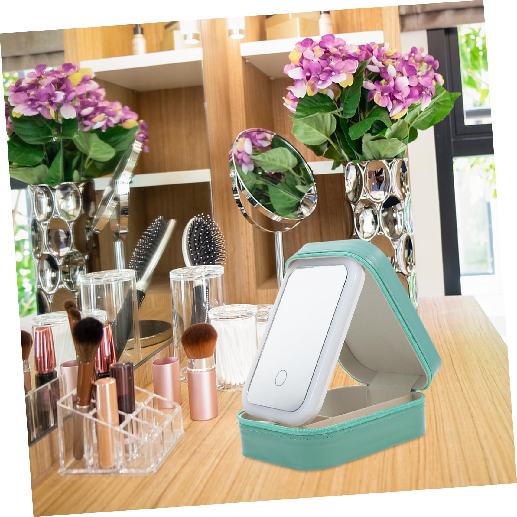 Bolsa de Maquillaje de Viaje con Espejo LED Recargable 1200mah