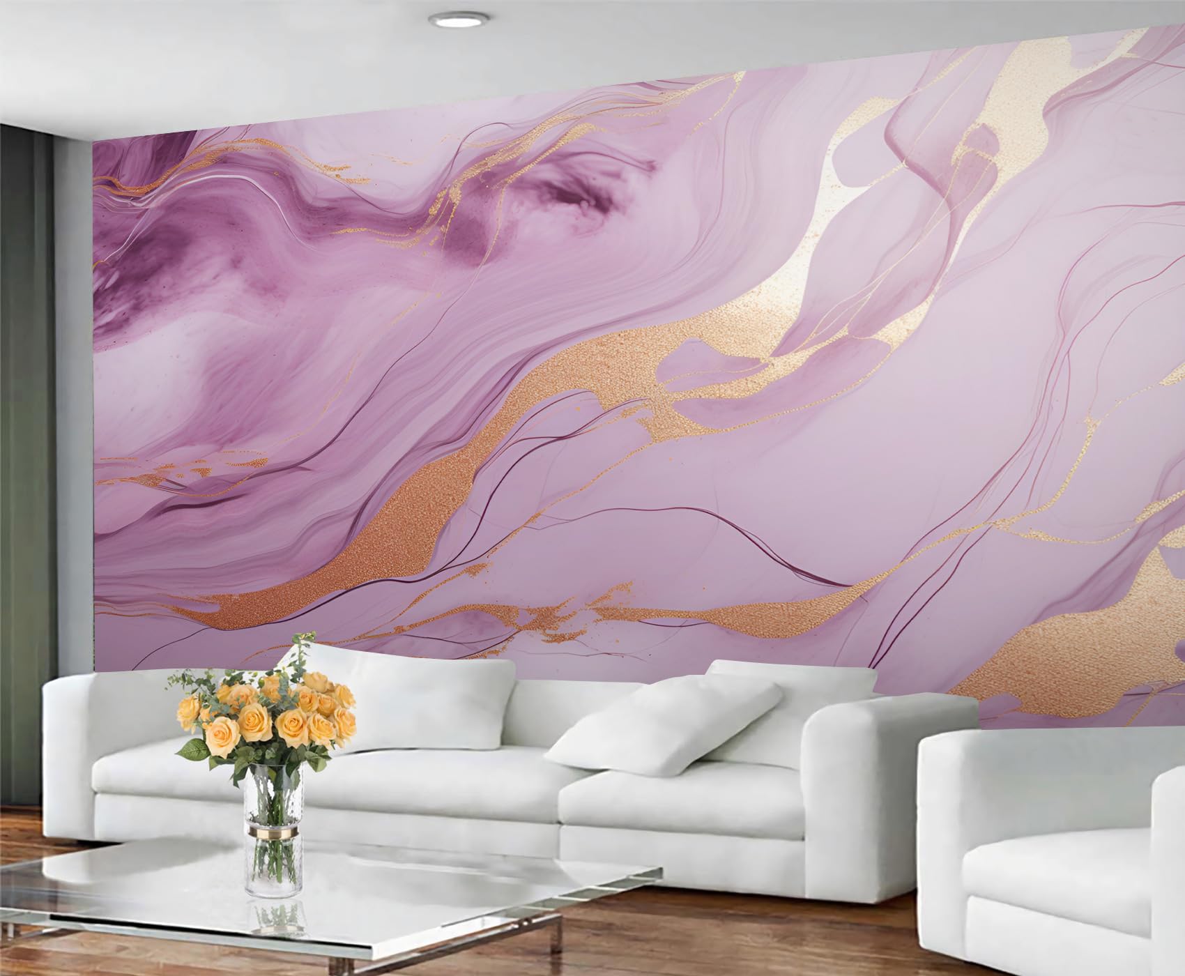 YXQAIED Marble Wallpaper, Romantic Purple Bedroom Wallpaper, Purple Marble Wall Paper for Living Room, Not Self Adhesive Modern Light Luxury Photo 3D Wall Murals & Room Decor, 350x256cm