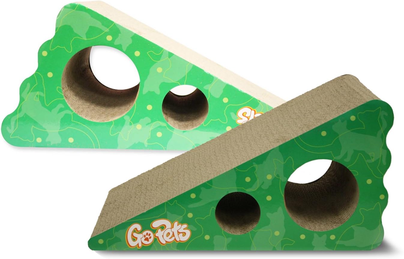 GoPets Premium Cat Scratcher, Wedge Shaped Corrugated Cardboard is Reversible Lasts 2X Longer Includes 1 Pack Catnip, Natural Incline More Ergonomic Than Scratching Post, Cutouts to Hide Toys : Pet Supplies