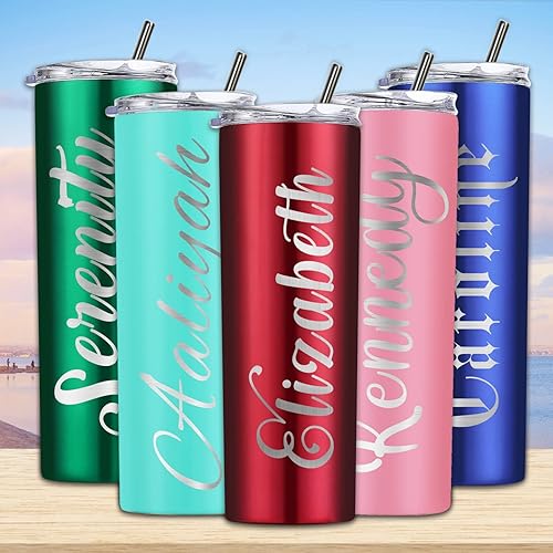 Miniatura 3 de Vasos personalizados con tapas y pajitas vaso delgado grabado con láser vaso delgado personalizado de 20 onzas con nombre de regalo para mujeres y
