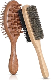 Meanplan 2 Pack Loc Sandalwood Brush Boar Bristle Double Sided Hair Brush Massage Hair Growth Comb Gifts for Women and Men Dreadlocks Scalp Massage Detangling Beards