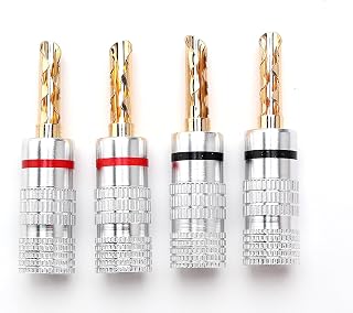 4 x 4 mm Banana Plug, Gold-Plated Speaker Banana Connector, Closed Screw Banana Plug Speaker, for Amplifier, Sound System, Home Audio Cable, Serrated