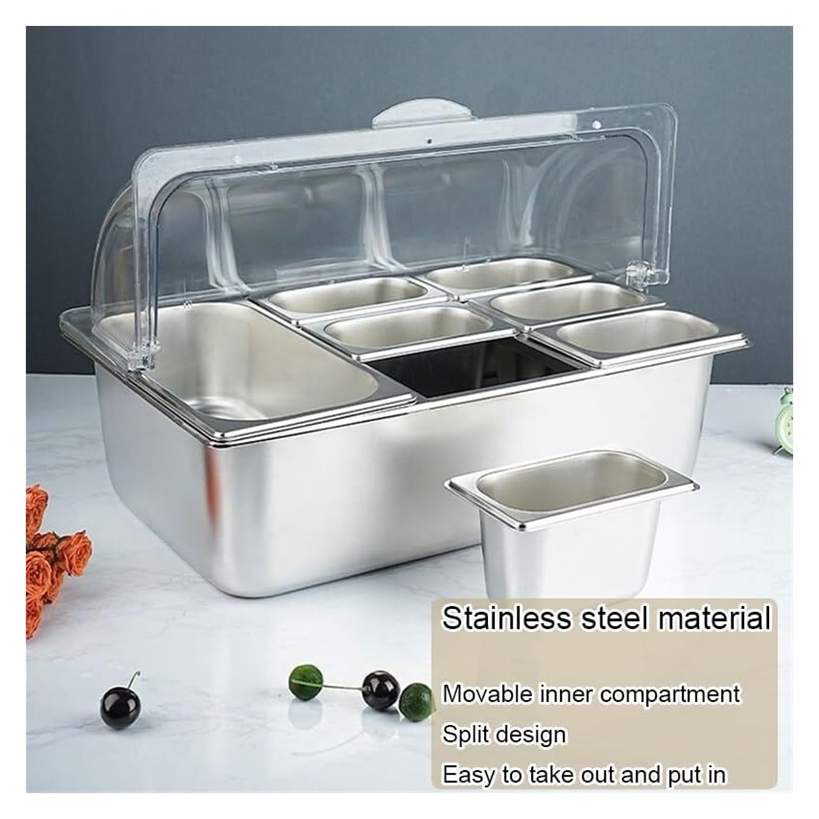 Estante para especias, dispensador de condimentos para encimera con tapa transparente para uso comercial en restaurantes y cocina