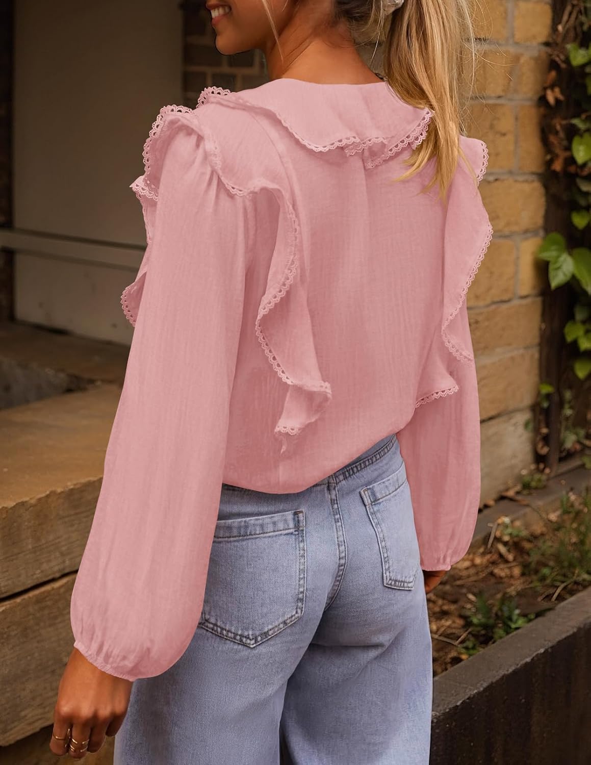 MEROKEETY Women's Fall Long Sleeve Ruffle Blouse Dressy Casual Top V Neck Trendy Business Work Shirts 2025 - Image 5