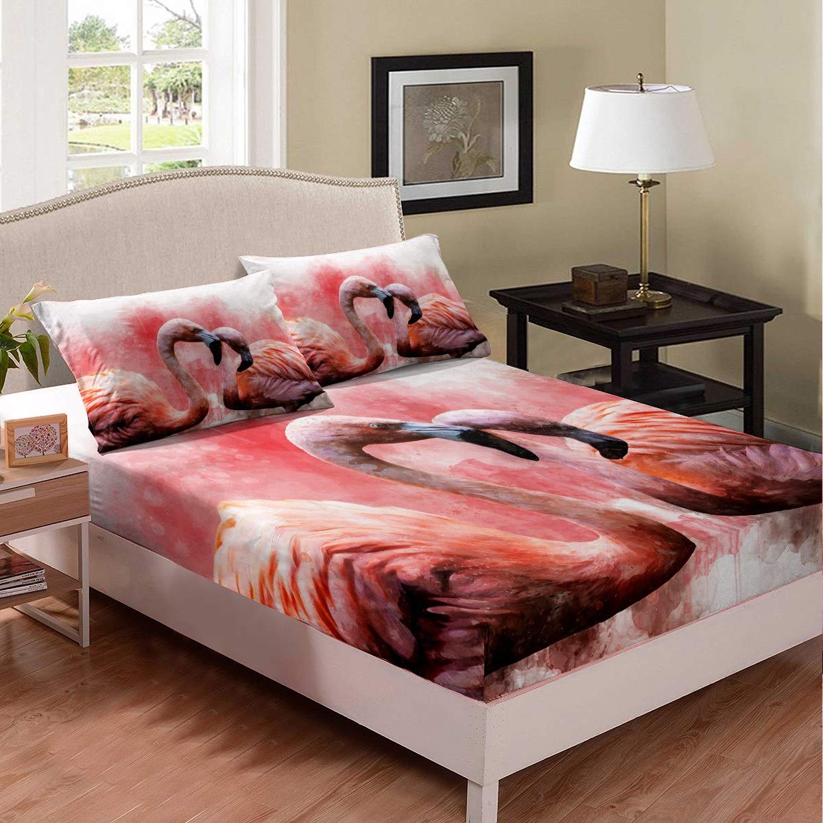 Set di biancheria da letto 3D fenicottero tropicale modello fenicottero set di lenzuola Ragazzi Ragazze adulti modello animale selvatico lenzuolo con angoli fauna selvatica letto camera 2 pezzi lenzu