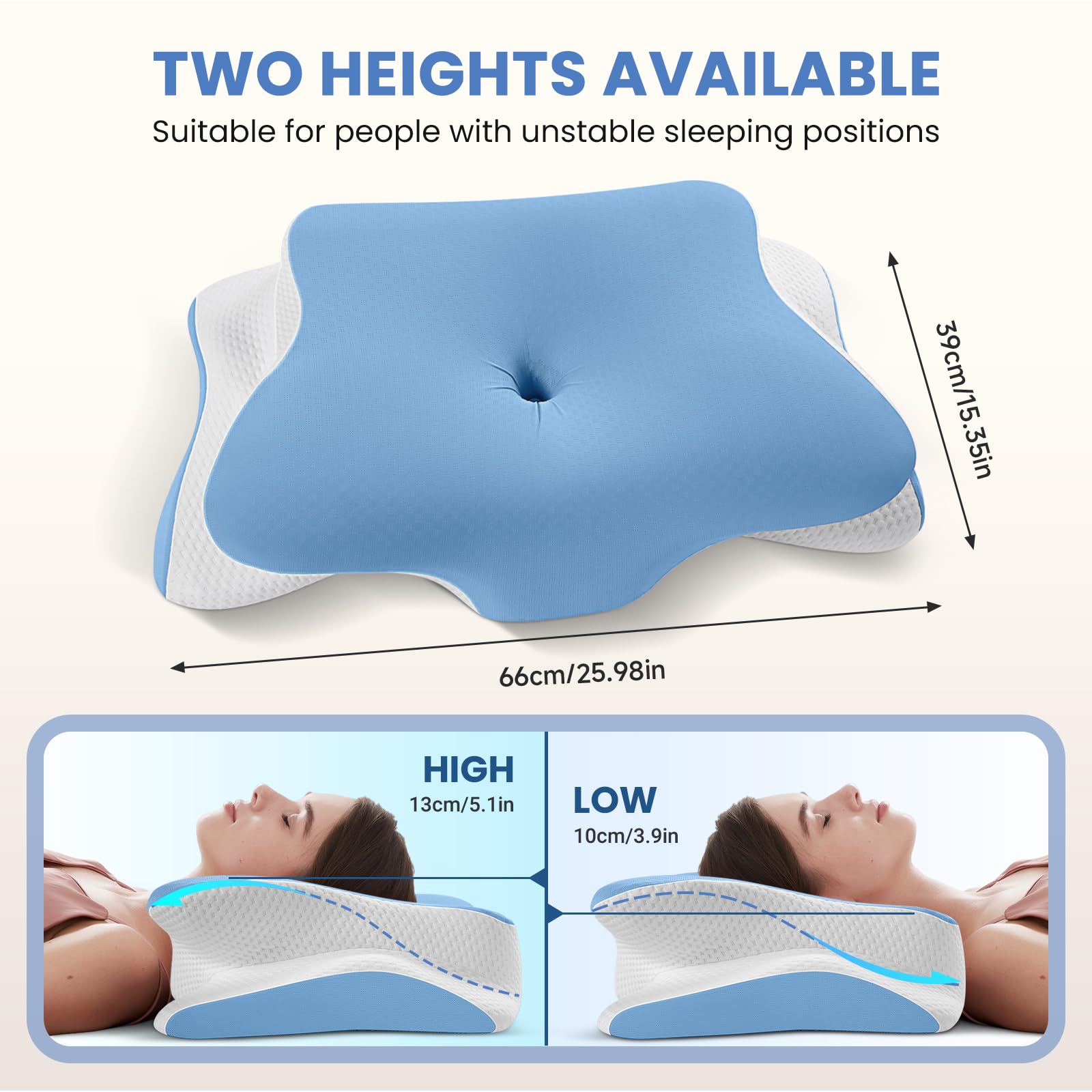 A-Pce APCE Cuscino Cervicale Memory Foam, Cuscino Ortopedico Ergonomico per Dolori al Collo e alle Spalle, Cuscini per Dormire sul Fianco Rinfrescante con Federa Lavabile in Seta Rinfrescante, Blu