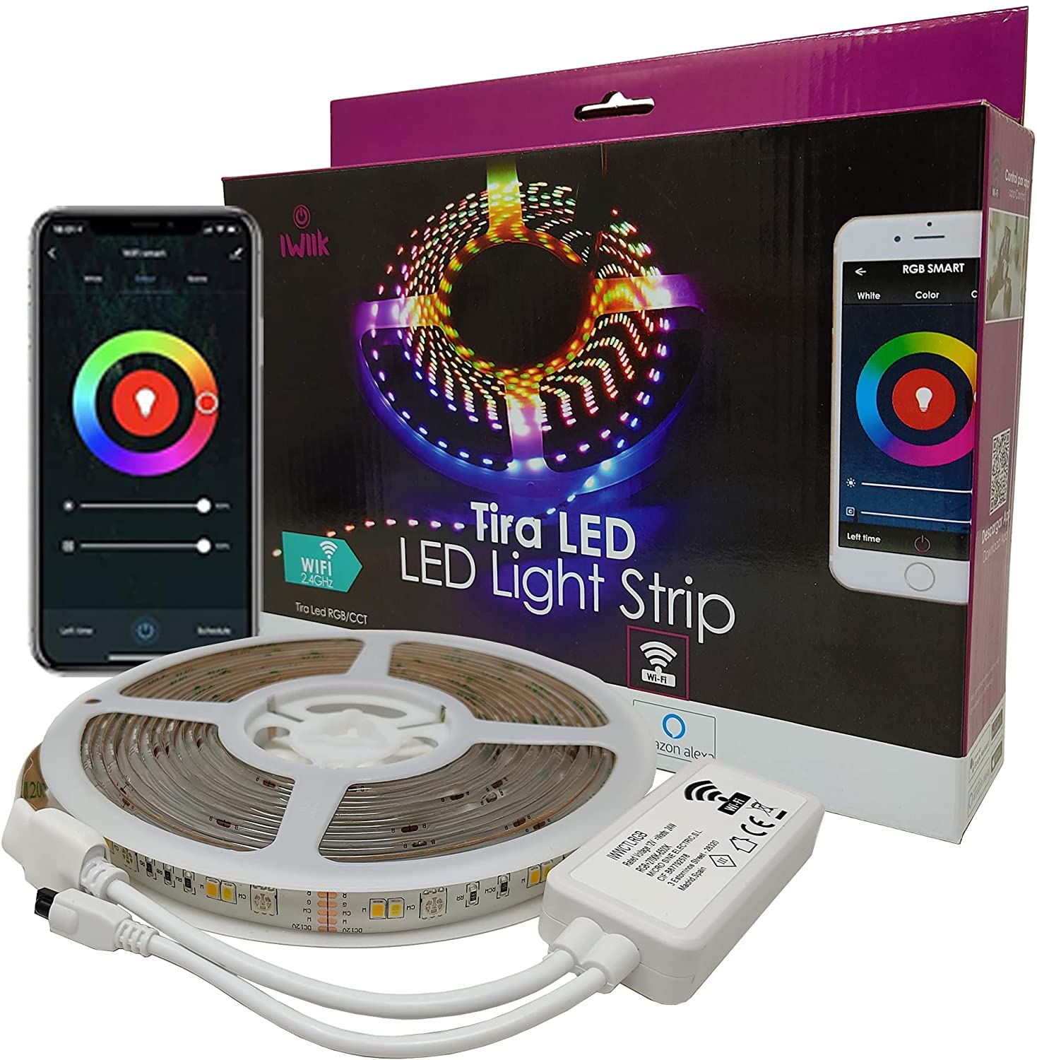 Pack x3 Tira Led Inteligente WiFi Smart 24W 5m Regulable IP65, Luces RGBW 2700k-6500K, Iluminación Decorativa para Habitación, Ajustable y Multicolor, App TUYA, Alexa y Google Assistant (15M)