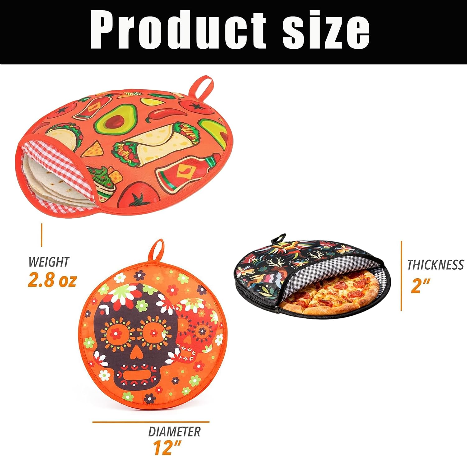 12” insulated tortilla warmer pouch, Microwavable Keeps Food Warm, Taco Tuesday Night for Perfect Holder, Ideal for Tacos, Naan, Pizza, Flour Tortillas & More (Burrito)