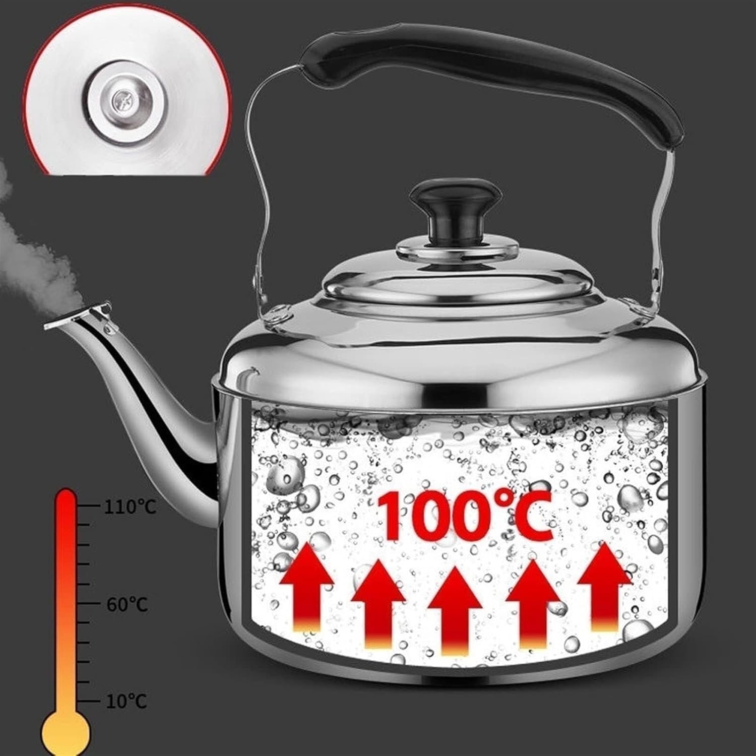 304 Stainless Steel Whistling Tea Kettle - Fast Heating Teapot for All Stovetops with Loud Whistle(5l)