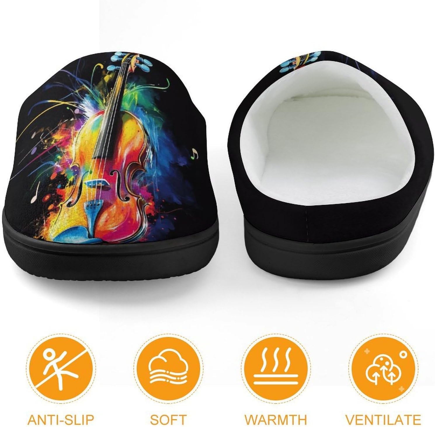 Violin Player Cotton Slippers for Girls Boys Warm House Shoes for Home Travel