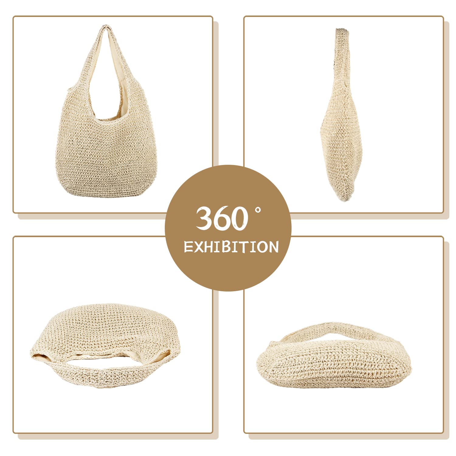 SUKUTU Borsa da Spiaggia Grande in Rattan di Paglia da Donna Borse Hobo Borsa da Donna in Paglia intrecciata a mano Estiva