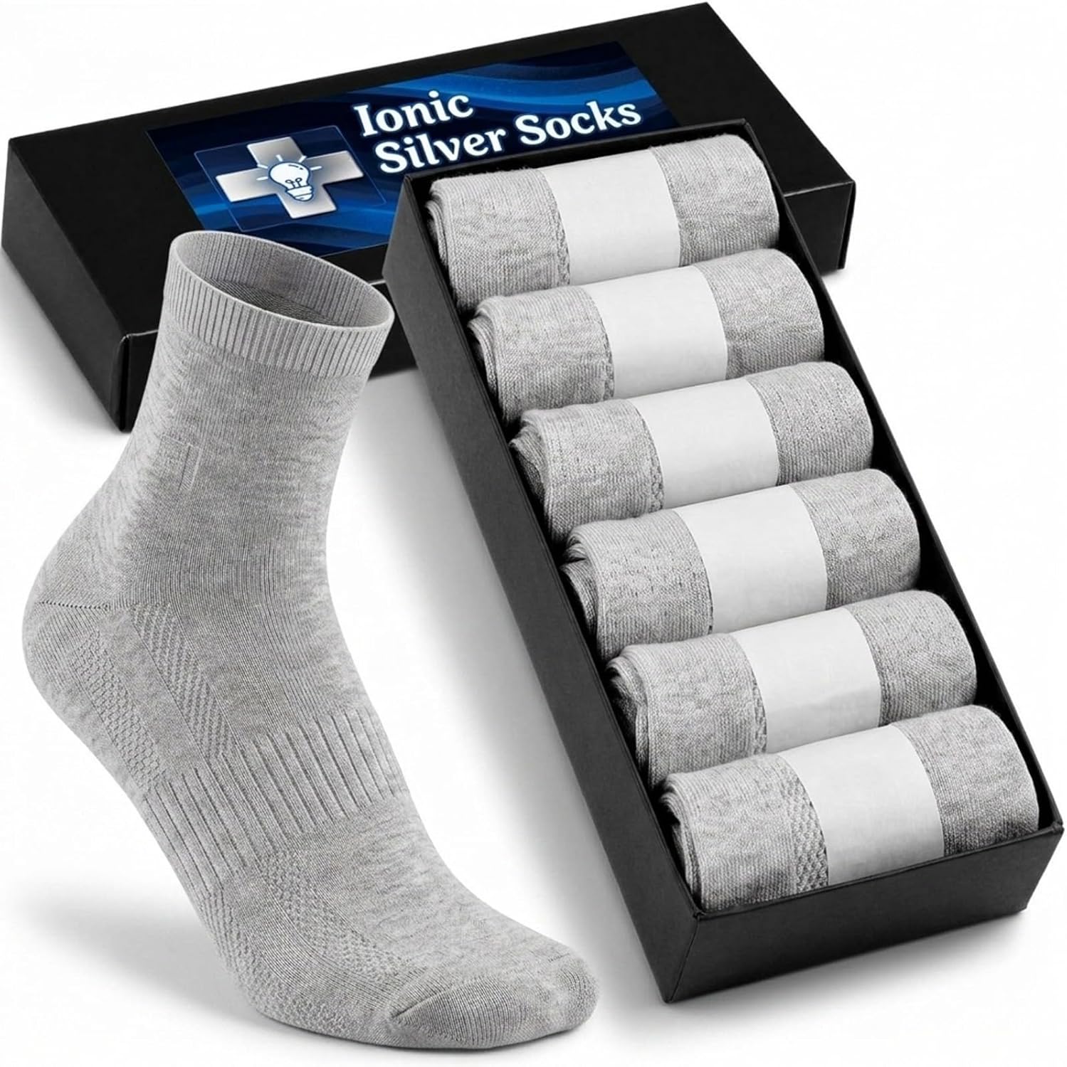 6 Pairs Ionic Silver Crew Socks Gift Box Set for Men