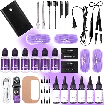 UV Light Hair Extension Kit, UV Lamp hair extensions machine *1, remover machine * 1, UV glue 20ml * 6, UV Light glue remover 20ml * 6 Black machine set