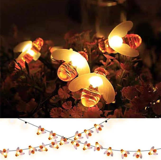 Générique Générique Bee Lights, Solar String Lights Honey Bee Decor, 16 voet warm wit waterdicht led tuin decoratie, sfeerverlichting voor terras, tuin, bruiloft, feest decoraties photo 3