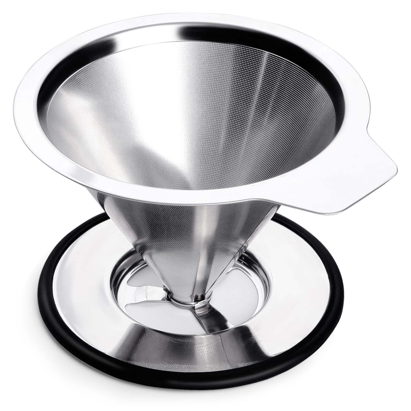 LHS Pour Over Coffee Dripper Reusable Coffee Filter Metal Cone Filter Paperless Coffee Filter Stainless Steel Pour Over Coffee Maker Single Cup Brew Coffee Filter