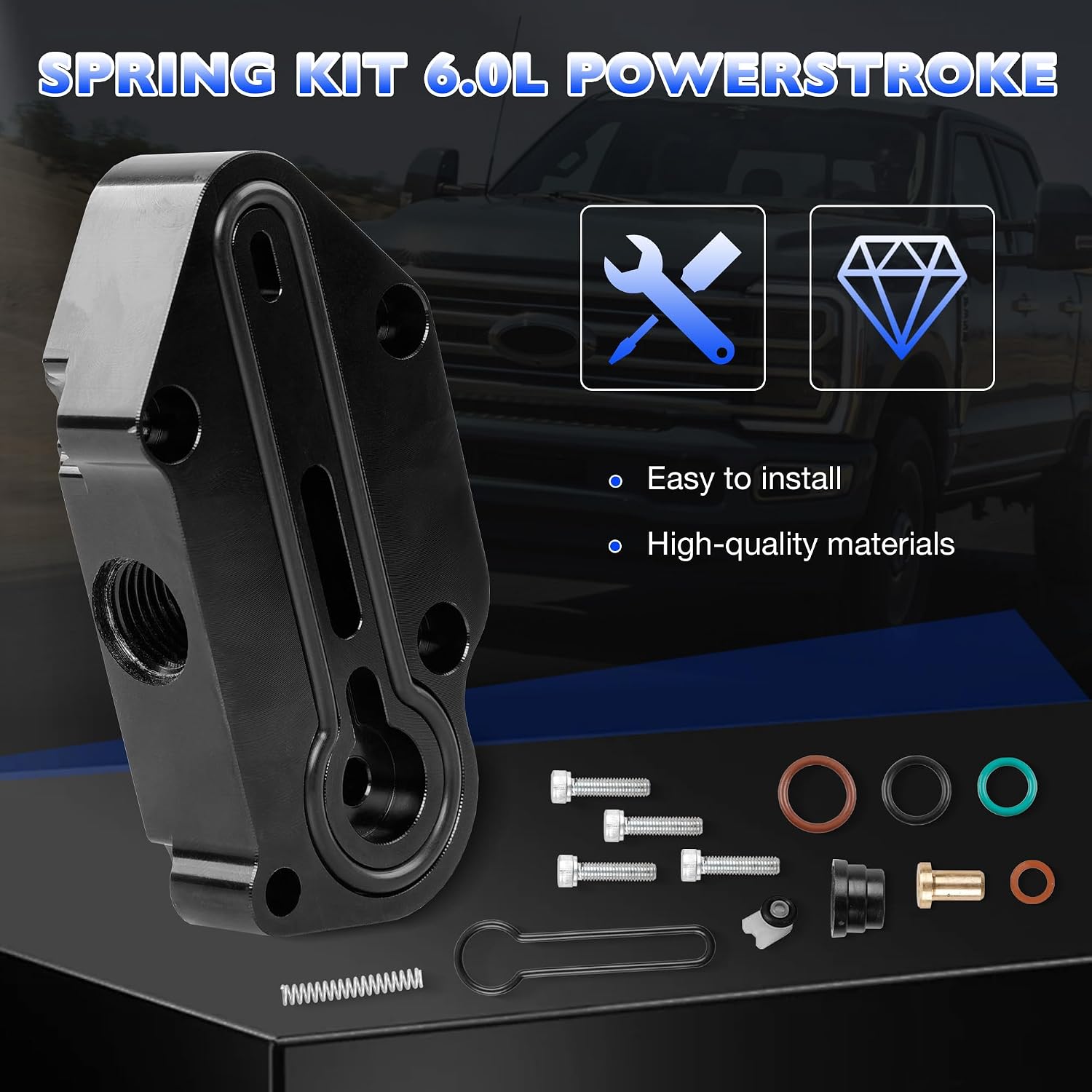 6.0 Powerstroke Blue Spring Kit, Compatible with 2003-2007 Ford F250 F350 F450 F550 Super Duty, Fuel Regulator Kit with Billet Spring Housing, Replaces # 3C3Z-9T517-AG