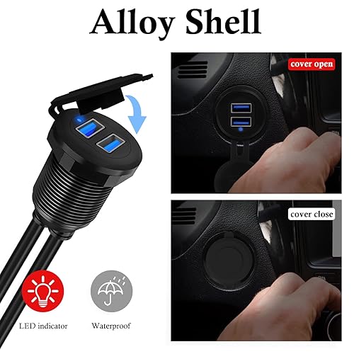 Miniatura 5 de BATIGE Cable USB 3.0 de aleación de doble puerto para salpicadero de automóvil, macho a hembra, con indicador LED, cable de extensión para