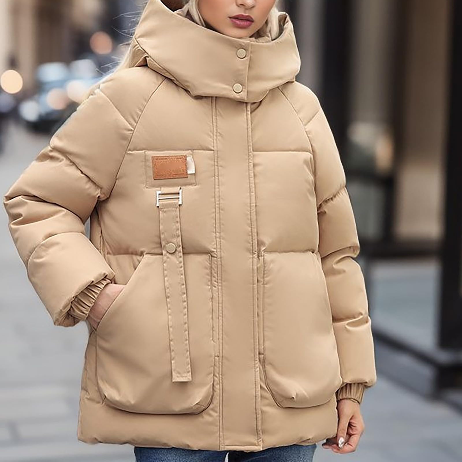 Piumino Addensato Con Cappuccio Staccabile In Tinta Unita Invernale Doppie Grandi Per Le Donne Giacca Trapuntata Da Parka Donna Mezza Stagione Trench Impermeabile Militare Blauer