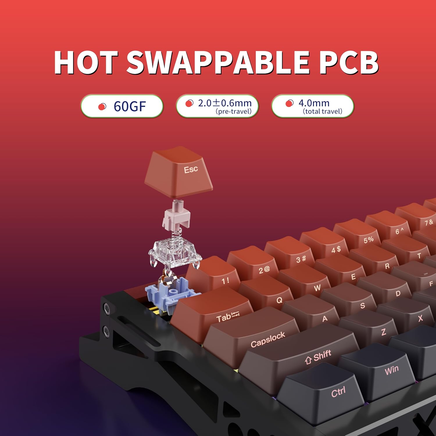 kutethy KY67 65% Wireless Mechanical Gaming Keyboard, Aluminum Alloy Hollow Design, Gasket Compact Custom Keyboard Hot-Swap Socket, Gateron Clicky Switches, with RGB Backlit & Frame