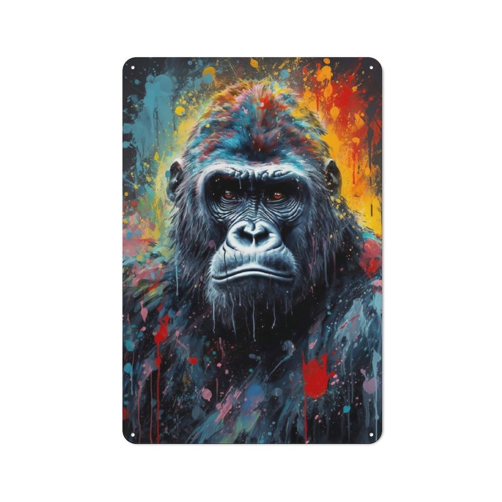 Junmoney Gorilla Painting Rustic Tin Wall Plaque 30X20cm For Guest Room Or Hallway, For Garage, Workshop And Man Cave Decoration