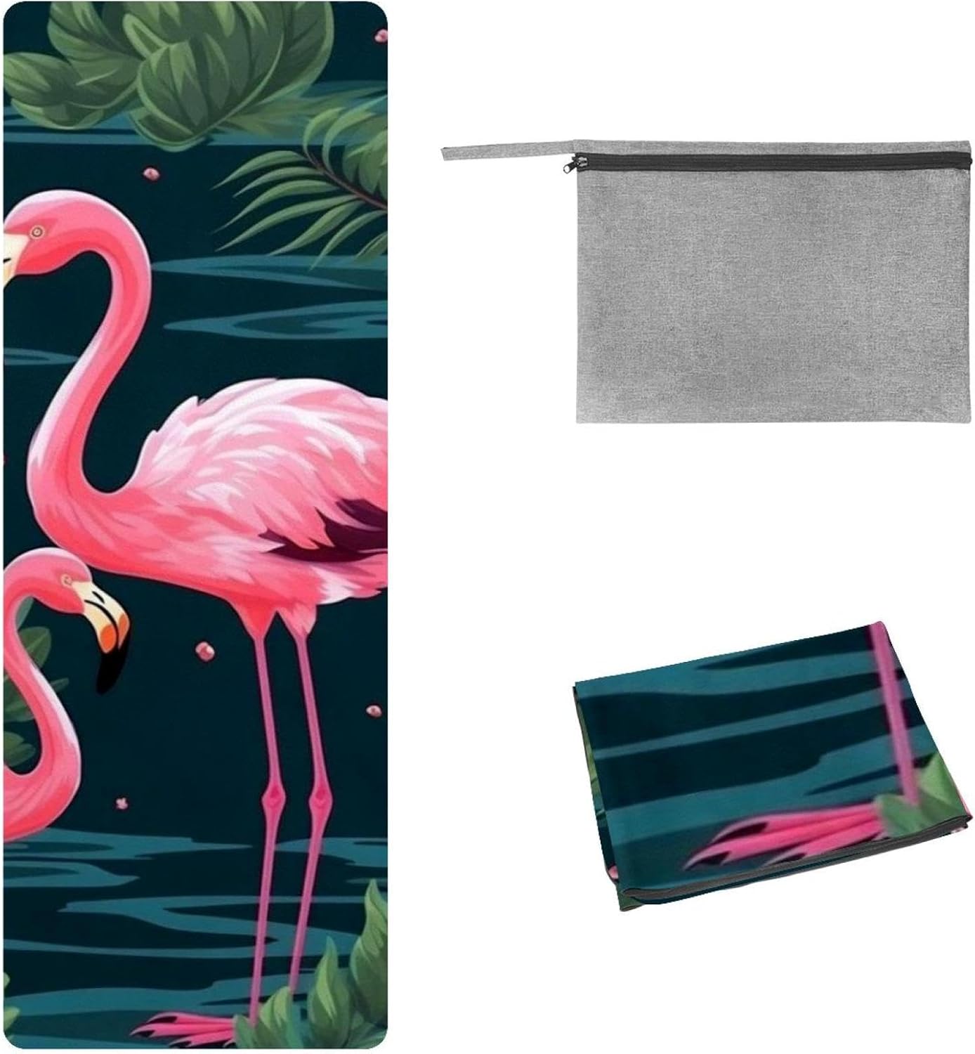 Yoga Towel, Tropical Flamingo Pattern Non Slip Sweat Absorbent Hot Yoga Mat Towel for Hot Yoga, Pilates and Fitness - 72.8" x 26.8"