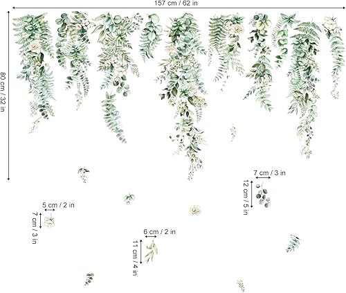 Miniatura 5 de decalmile Calcomanías de pared grandes para colgar vides, plantas verdes, hojas tropicales, flores, calcomanías de pared para dormitorio, sala de