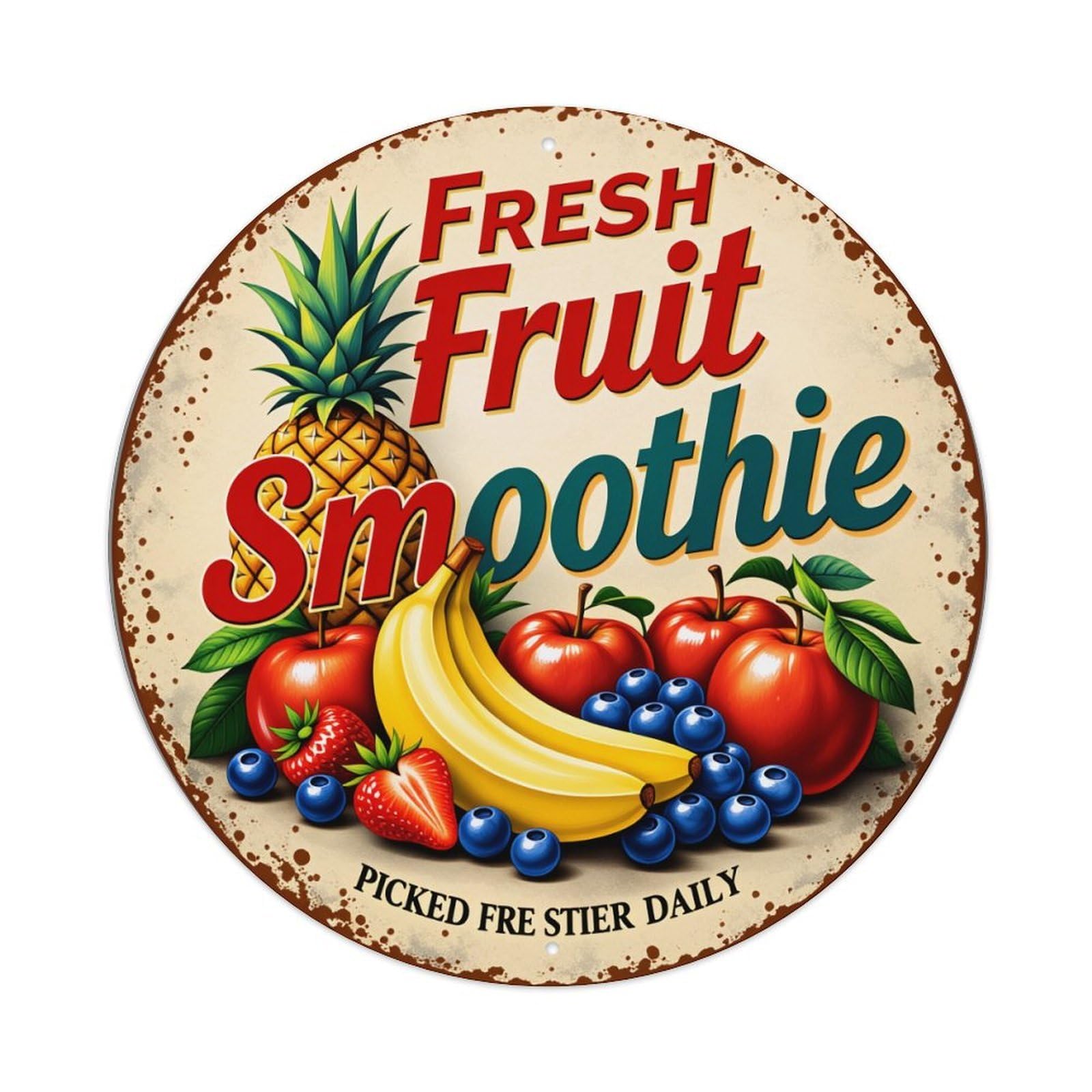 Fresh Fruit Smoothie Picked Daily Metal Tin Sign Vintage Garden Bedroom Cafe Bar Man Cave Home Wall Decor Metal Poster 8x8 inches