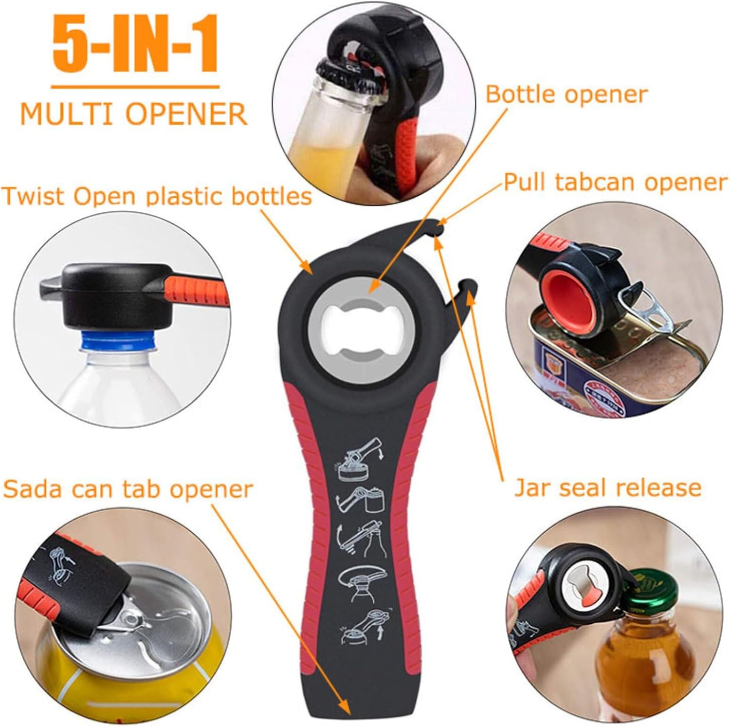 Multi-Grip Jar Opener and Bottle Opener Tool, Ergonomic Design with Non-Slip Handles, (white gray)