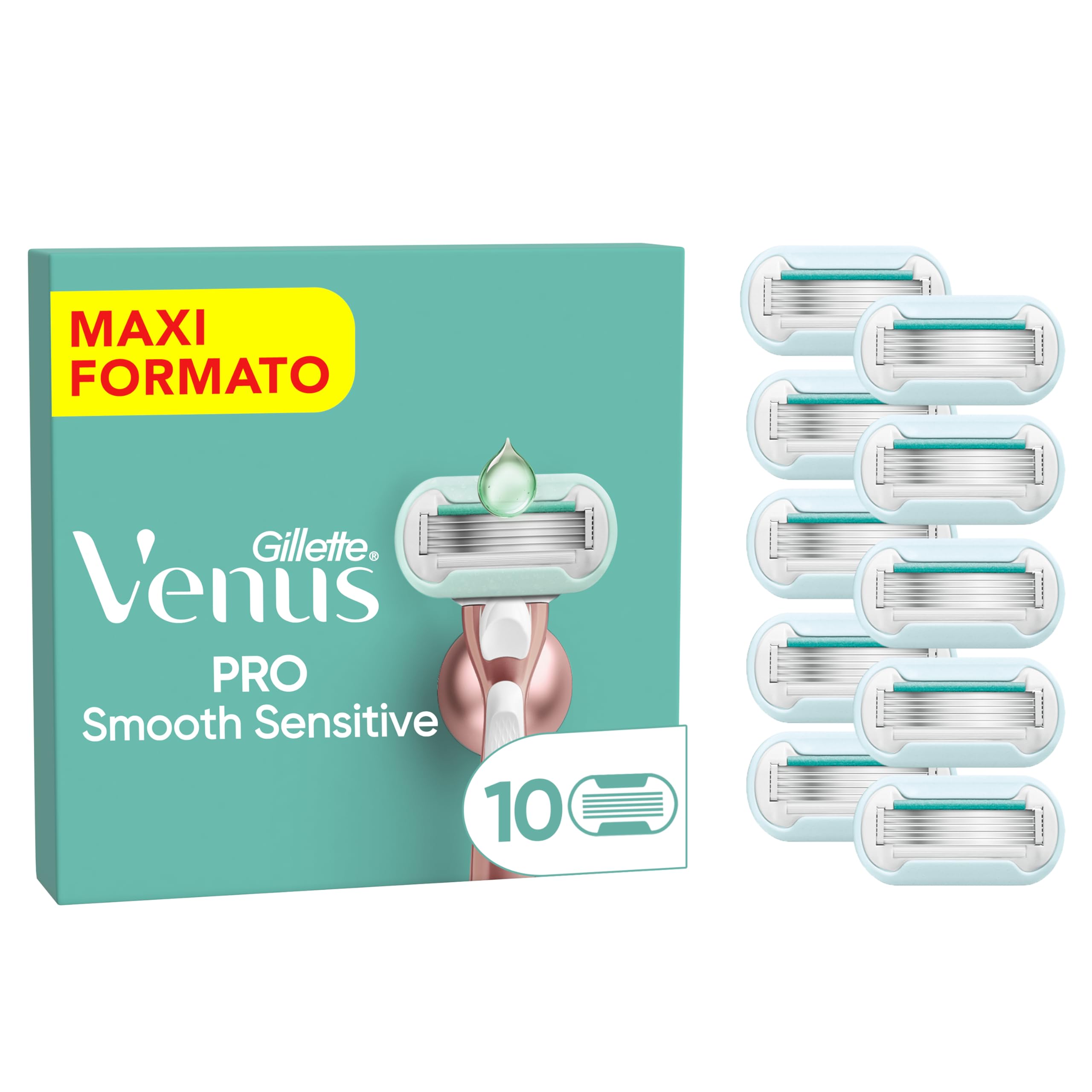 Gillette Venus Deluxe Rasoio Donna Smooth Sensitive, 10 Lamette Donna di Ricambio (da 5 Lame), per una Rasatura Fluida Profonda Duratura, con Striscia Idratante, Skin Cushion, Idea Regalo
