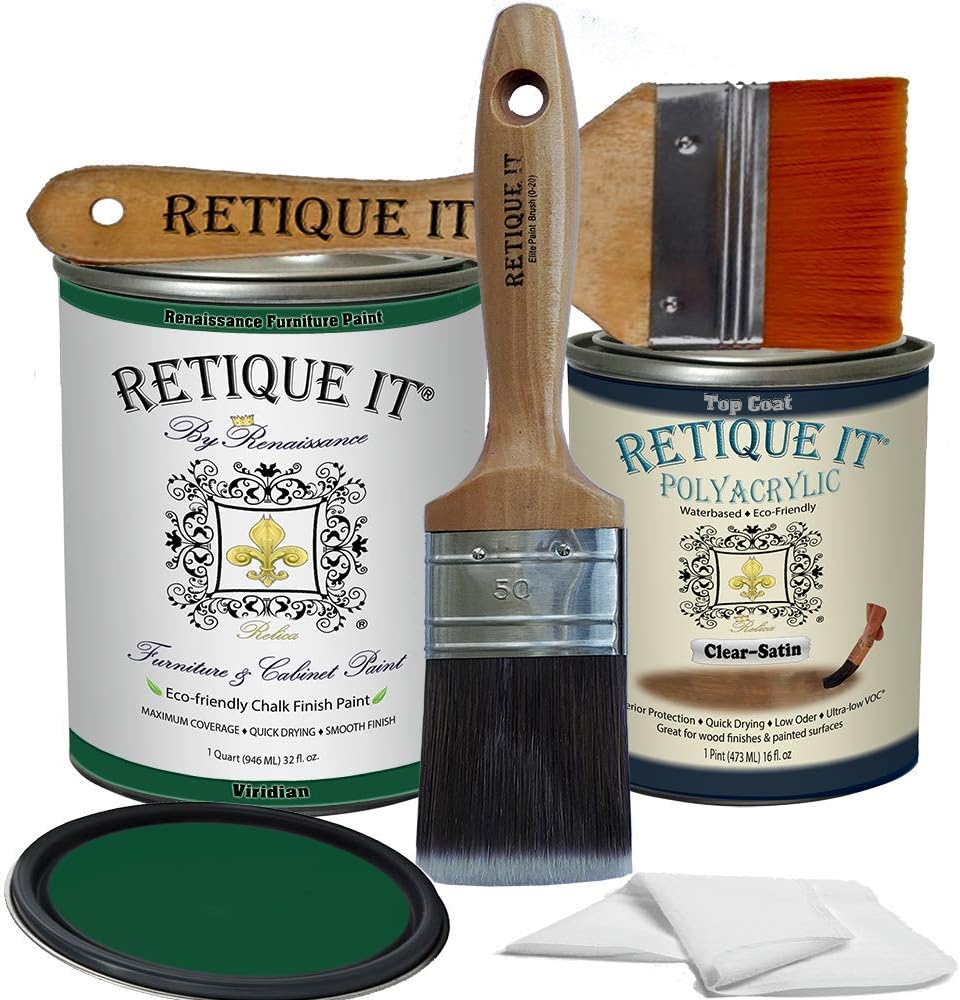 Retique It Chalk Furniture Paint by Renaissance DIY, Poly Kit, 49 Viridian, 32 Ounces