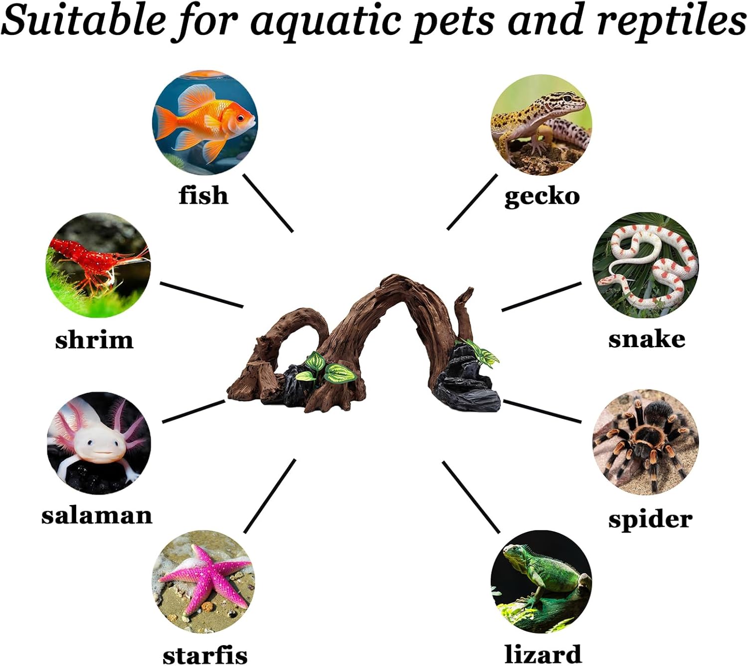 Large pet Fish Tank Decorations Aquarium Decor Ornaments Betta Silk Leaf pad Hammock Artifical Driftwood cave Goldfish Bowl Accessories -15.5 inches Long